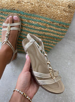 Load image into Gallery viewer, Decorative Pearl Strappy Flat Sandals
