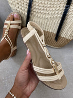 Load image into Gallery viewer, Decorative Pearl Strappy Flat Sandals
