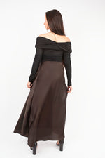 Load image into Gallery viewer, Off Shoulder Long Sleeve Draped Top with Wrap Front Detail
