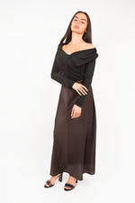 Load image into Gallery viewer, Off Shoulder Long Sleeve Draped Top with Wrap Front Detail
