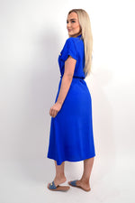 Load image into Gallery viewer, Collared Button Down Short Sleeve Tie Waist Midi Dress

