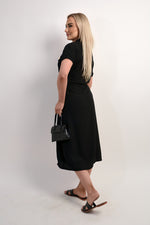 Load image into Gallery viewer, Collared Button Down Short Sleeve Tie Waist Midi Dress

