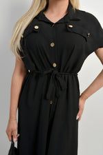 Load image into Gallery viewer, Collared Button Down Short Sleeve Tie Waist Midi Dress
