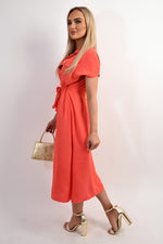 Load image into Gallery viewer, Collared Button Down Short Sleeve Tie Waist Midi Dress
