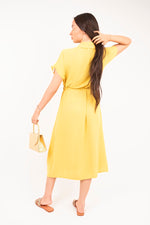 Load image into Gallery viewer, Collared Button Down Short Sleeve Tie Waist Midi Dress
