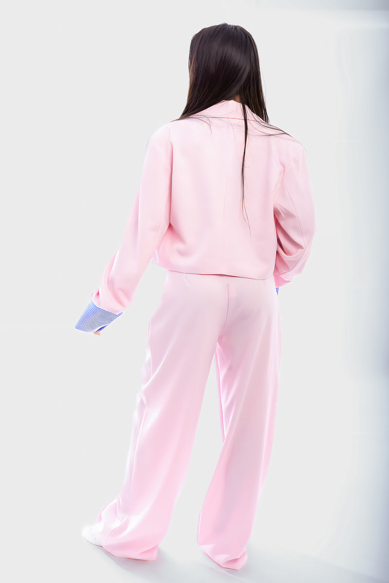 Long Sleeve Cropped Blazer Top And Straight Leg Trouser Co-ord Set