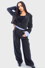 Load image into Gallery viewer, Long Sleeve Cropped Blazer Top And Straight Leg Trouser Co-ord Set
