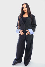 Load image into Gallery viewer, Long Sleeve Cropped Blazer Top And Straight Leg Trouser Co-ord Set
