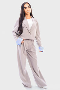 Long Sleeve Cropped Blazer Top And Straight Leg Trouser Co-ord Set
