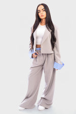 Load image into Gallery viewer, Long Sleeve Cropped Blazer Top And Straight Leg Trouser Co-ord Set
