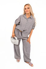 Load image into Gallery viewer, Rolled Sleeve Shirt &amp; Trousers Co-ord Set with Belt
