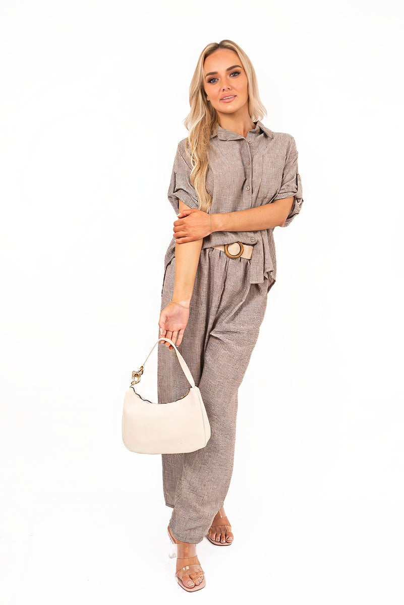 Rolled Sleeve Shirt & Trousers Co-ord Set with Belt