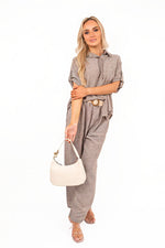 Load image into Gallery viewer, Rolled Sleeve Shirt &amp; Trousers Co-ord Set with Belt

