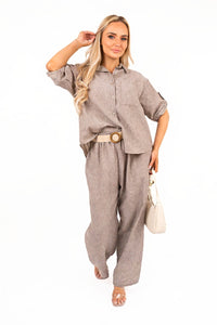 Rolled Sleeve Shirt & Trousers Co-ord Set with Belt