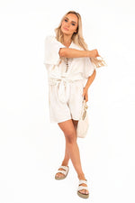 Load image into Gallery viewer, Button Front Short Sleeve Co-ord Set with Tie Waist
