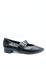 Load image into Gallery viewer, Low Heel Buckle Eyelet Strap Pointed Flat Shoes
