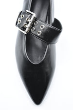Load image into Gallery viewer, Low Heel Buckle Eyelet Strap Pointed Flat Shoes
