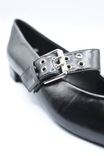 Load image into Gallery viewer, Low Heel Buckle Eyelet Strap Pointed Flat Shoes
