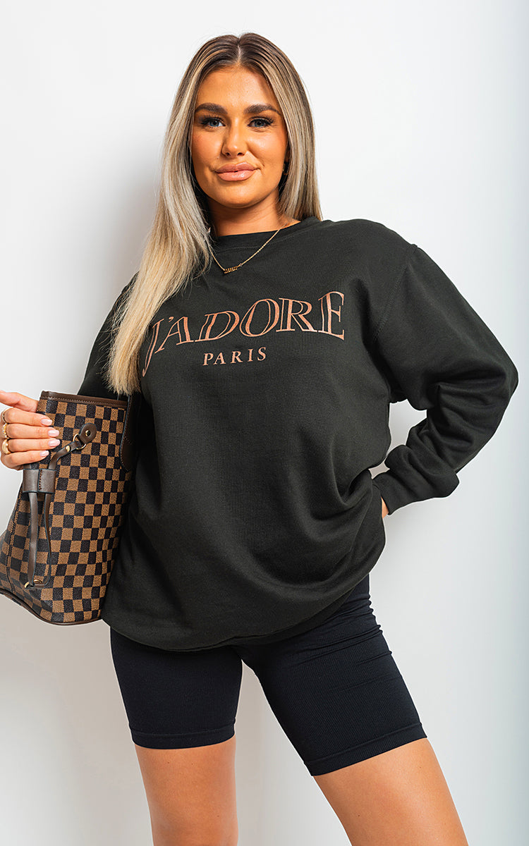 J'Adore Paris Print Oversized Jumper Top
