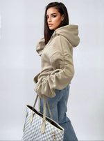 Load image into Gallery viewer, Ruched Sleeve Oversized Hoodie with Front Pouch Pocket
