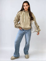 Load image into Gallery viewer, Ruched Sleeve Oversized Hoodie with Front Pouch Pocket
