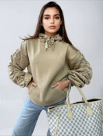 Load image into Gallery viewer, Ruched Sleeve Oversized Hoodie with Front Pouch Pocket
