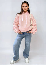 Load image into Gallery viewer, Ruched Sleeve Oversized Hoodie with Front Pouch Pocket
