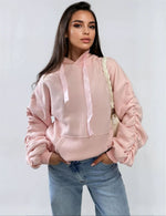 Load image into Gallery viewer, Ruched Sleeve Oversized Hoodie with Front Pouch Pocket
