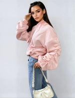 Load image into Gallery viewer, Ruched Sleeve Oversized Hoodie with Front Pouch Pocket
