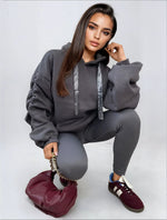 Load image into Gallery viewer, Ruched Sleeve Oversized Hoodie with Front Pouch Pocket
