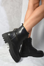 Load image into Gallery viewer, Lace Up Side Zip Chunky Ankle Boots
