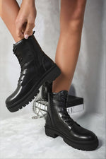 Load image into Gallery viewer, Lace Up Side Zip Chunky Ankle Boots
