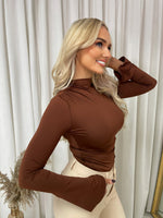 Load image into Gallery viewer, Ruched High Neck Flare Long Sleeve Top
