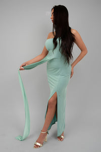 High Slit Draped Scarf Maxi Dress