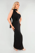 Load image into Gallery viewer, High Slit Draped Scarf Maxi Dress
