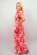Load image into Gallery viewer, Printed Short Sleeve Button Down V-Neck Maxi Dress
