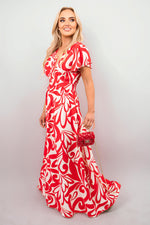 Load image into Gallery viewer, Printed Short Sleeve Button Down V-Neck Maxi Dress
