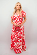 Load image into Gallery viewer, Printed Short Sleeve Button Down V-Neck Maxi Dress
