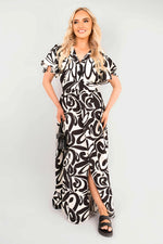 Load image into Gallery viewer, Printed Short Sleeve Button Down V-Neck Maxi Dress
