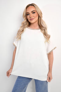 Shiny Trim Short-Sleeved Top