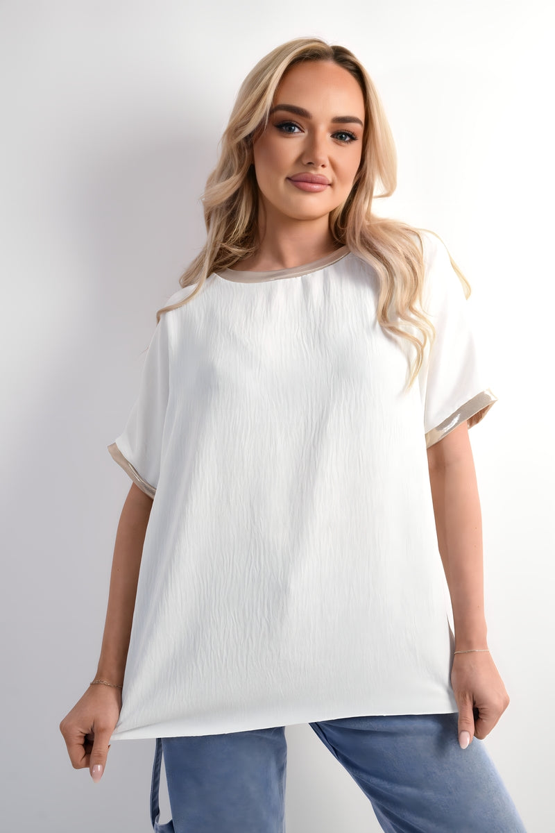 Shiny Trim Short-Sleeved Top