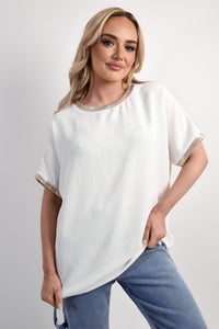 Shiny Trim Short-Sleeved Top