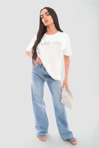 Back Statement Distressed Straight Leg Jeans