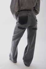 Load image into Gallery viewer, Back Statement Distressed Straight Leg Jeans
