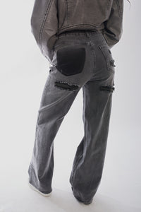Back Statement Distressed Straight Leg Jeans