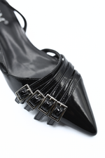 Load image into Gallery viewer, Strappy Buckle Detail Slingback Low Heel Sandals
