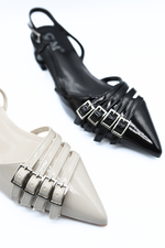 Load image into Gallery viewer, Strappy Buckle Detail Slingback Low Heel Sandals
