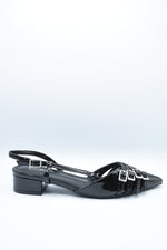 Load image into Gallery viewer, Strappy Buckle Detail Slingback Low Heel Sandals
