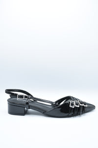 Strappy Buckle Detail Slingback Low Heel Sandals
