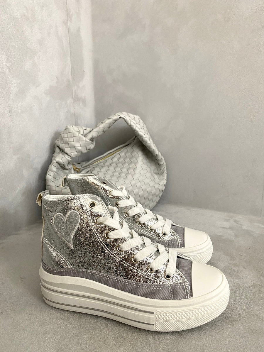 Kid's High Top Lace Up Heart Detailed Trainers